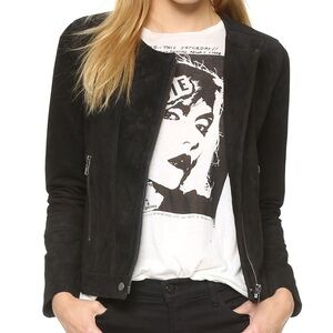 CHASER Leather Suede Collarless Jacket - Size Small